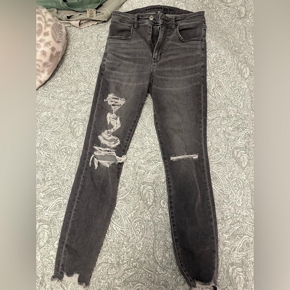 American Eagle Outfitters Black Distressed Skinny Jeans